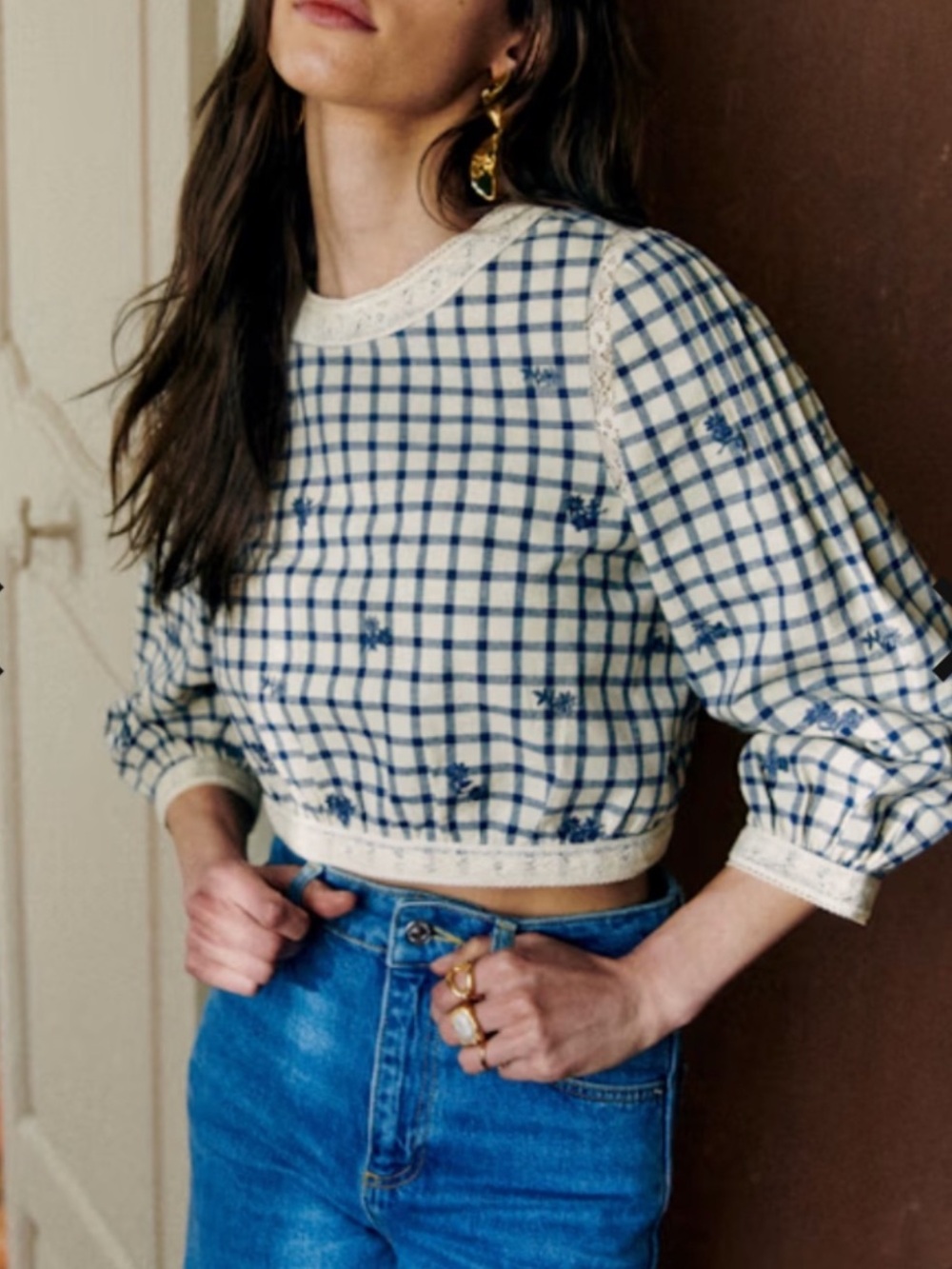 Sezane Thalyna Blouse Blue Floral Embroidery - Picture 9 of 9